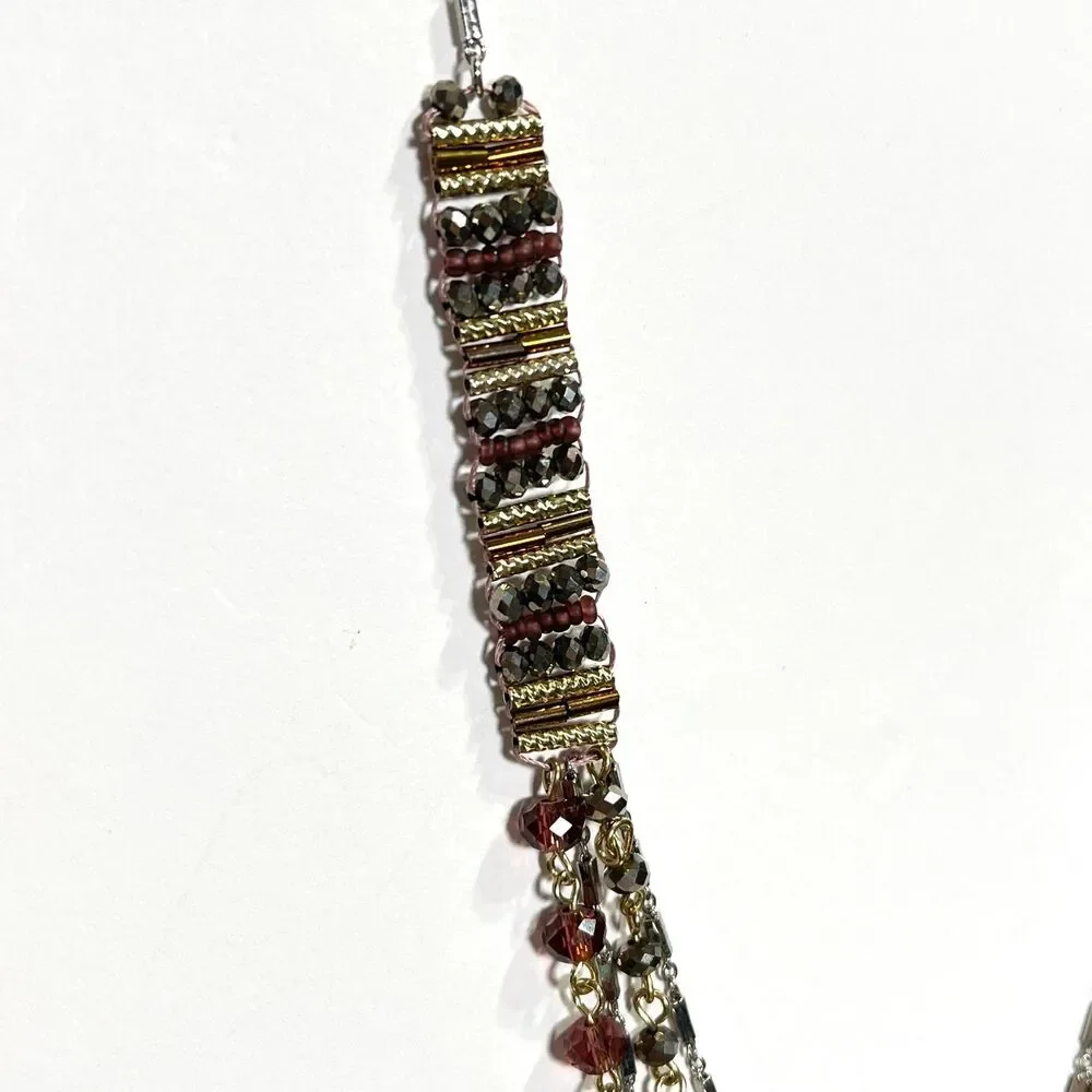 Layered Necklace Faceted Glass Linked Beads Silver Tone Feminine Boho Jewelry